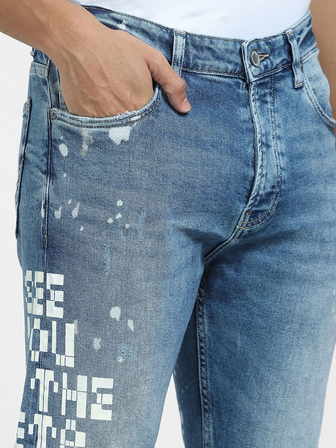 Blue Mid Rise Distressed Erik Anti Fit Jeans - Image 5
