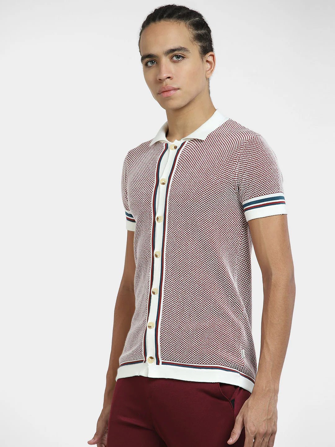 Purple Printed Front Open Polo T-shirt - Image 5
