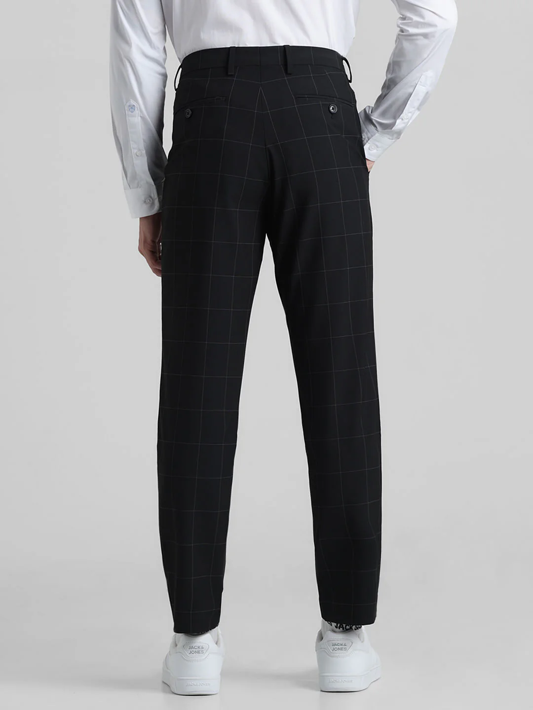 Black Mid Rise Check Slim Fit Trousers - Image 3