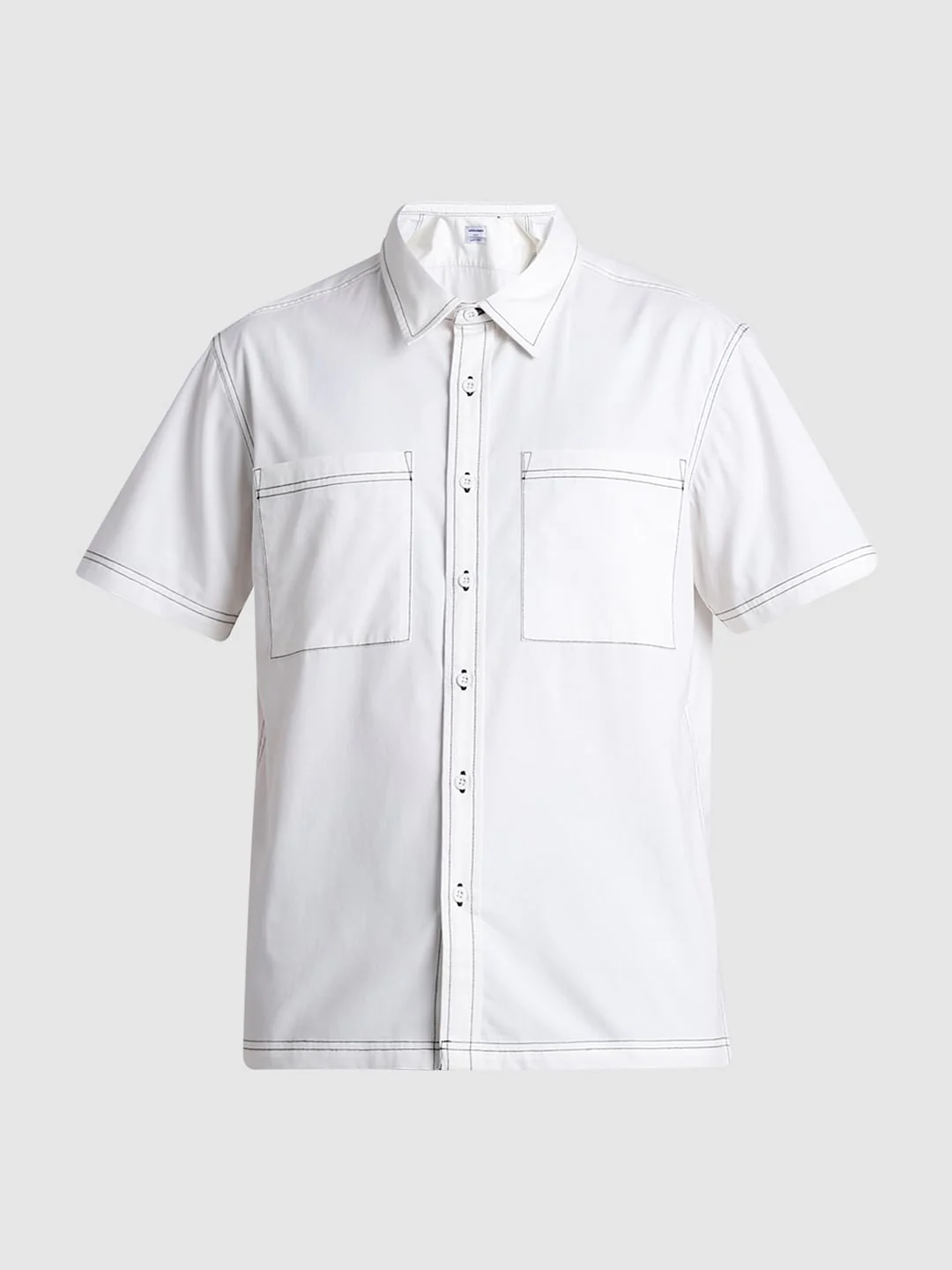 Beige Contrast Stitch Short Sleeves Shirt - Image 7