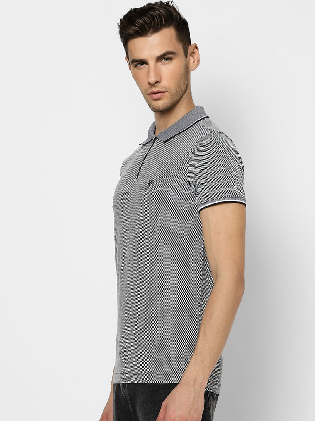 Black & White Jaquard Polo T-shirt - Image 3