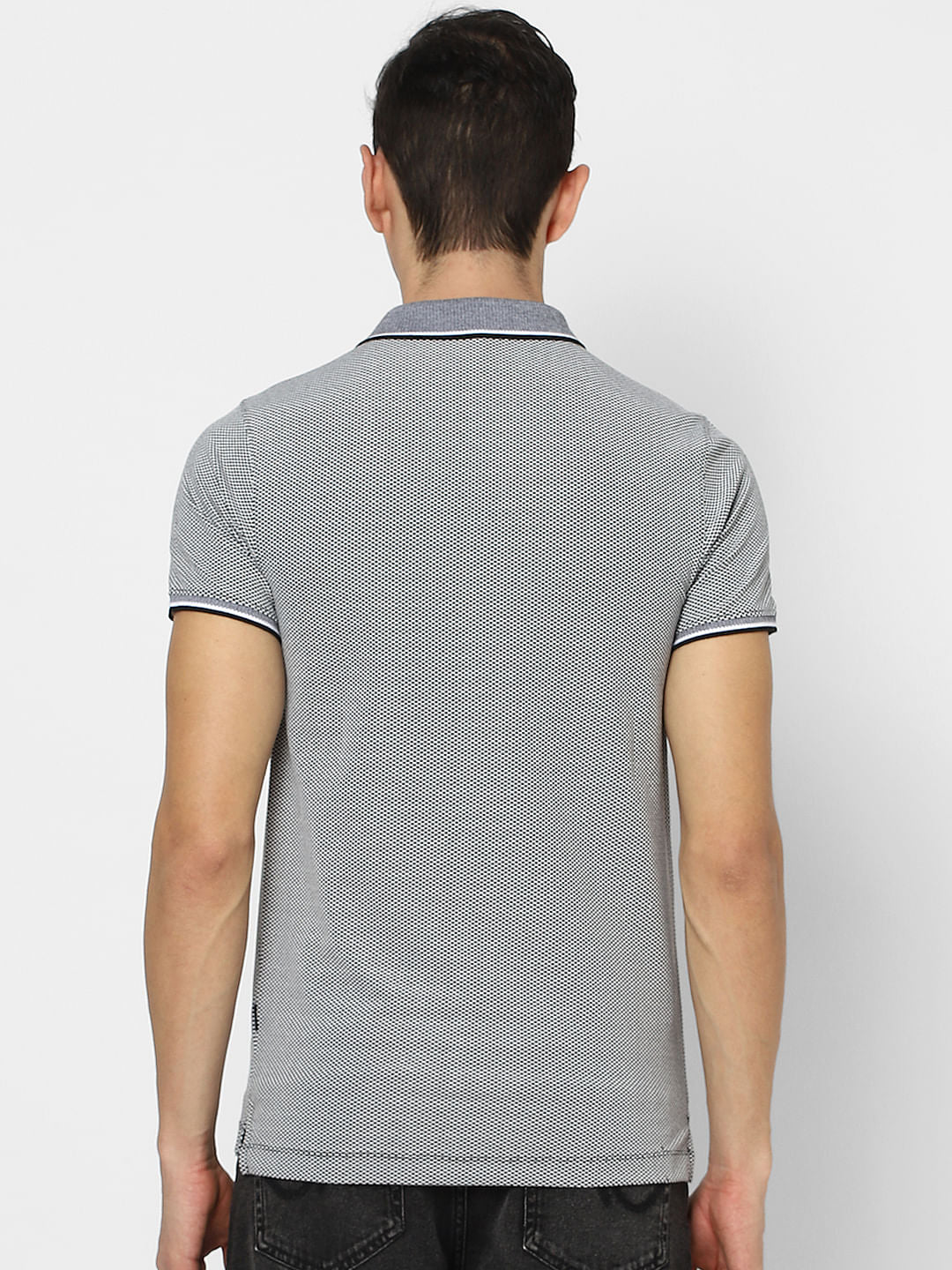 Black & White Jaquard Polo T-shirt - Image 4