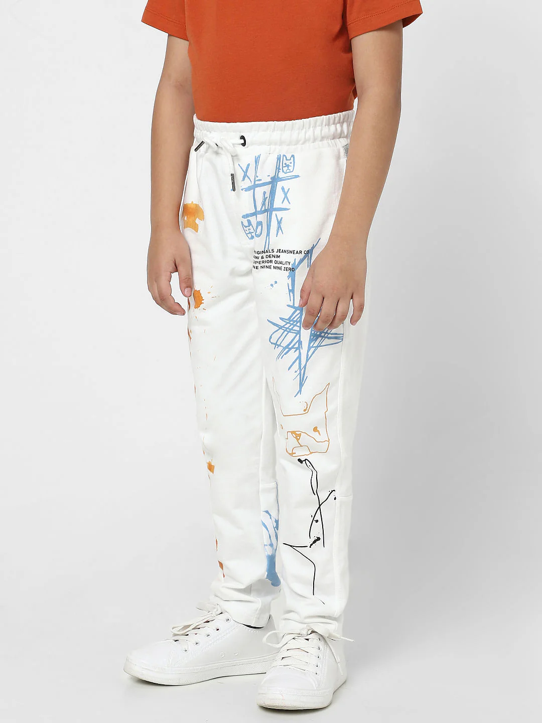Boys White Graphic Print Sweatpants - Image 3