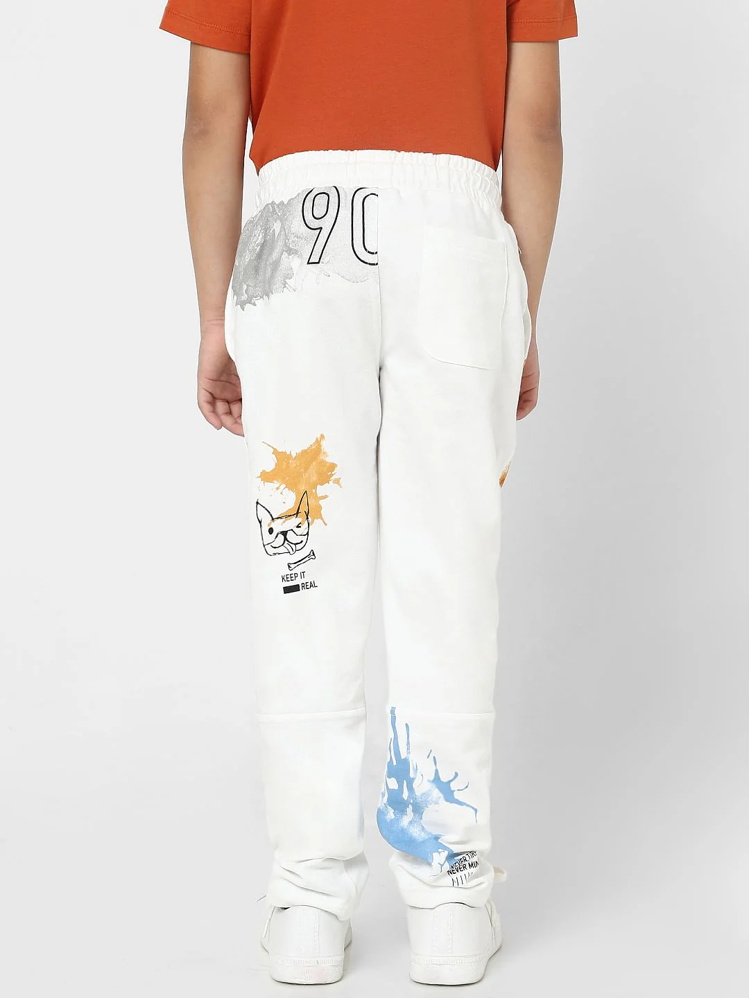 Boys White Graphic Print Sweatpants - Image 4