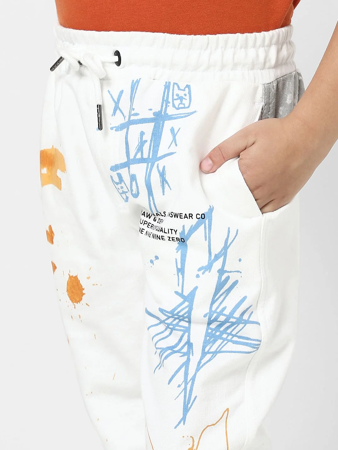 Boys White Graphic Print Sweatpants - Image 5