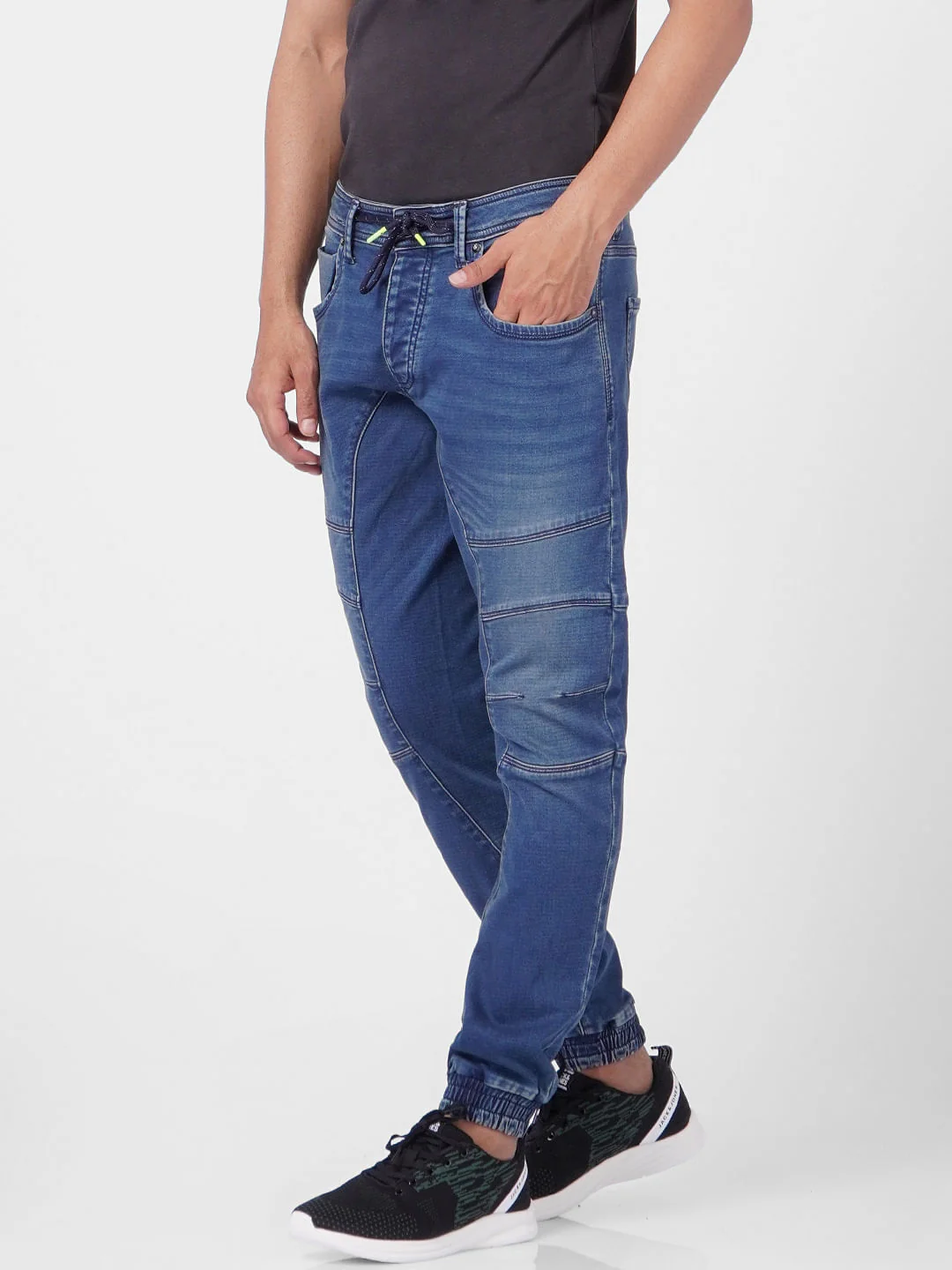 Dark Blue Low Rise Pintuck Anti Fit Jeans - Image 3