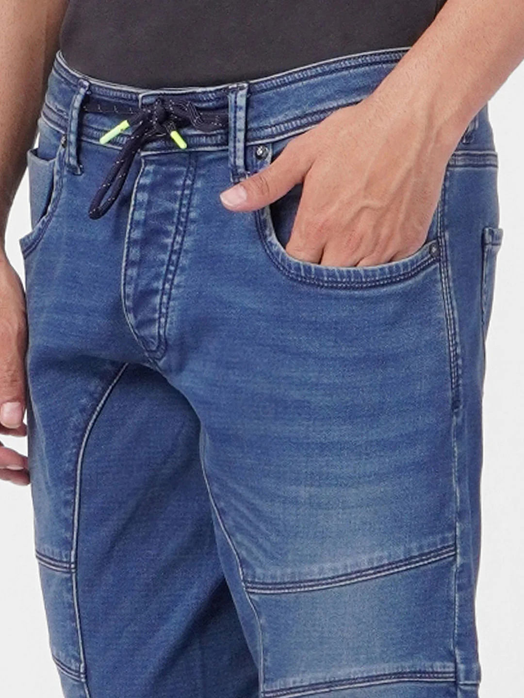 Dark Blue Low Rise Pintuck Anti Fit Jeans - Image 5