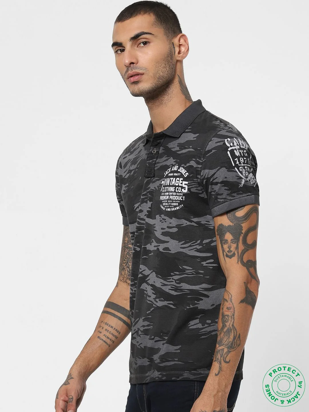 Black All Over Print Polo T-shirt - Image 3