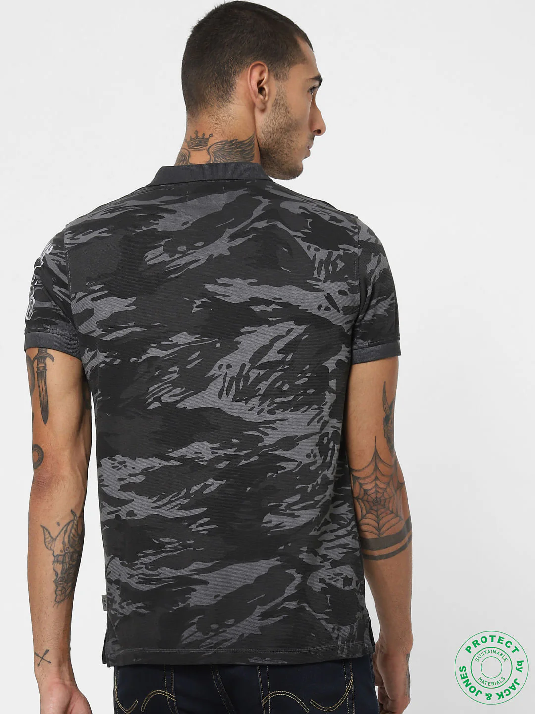 Black All Over Print Polo T-shirt - Image 4