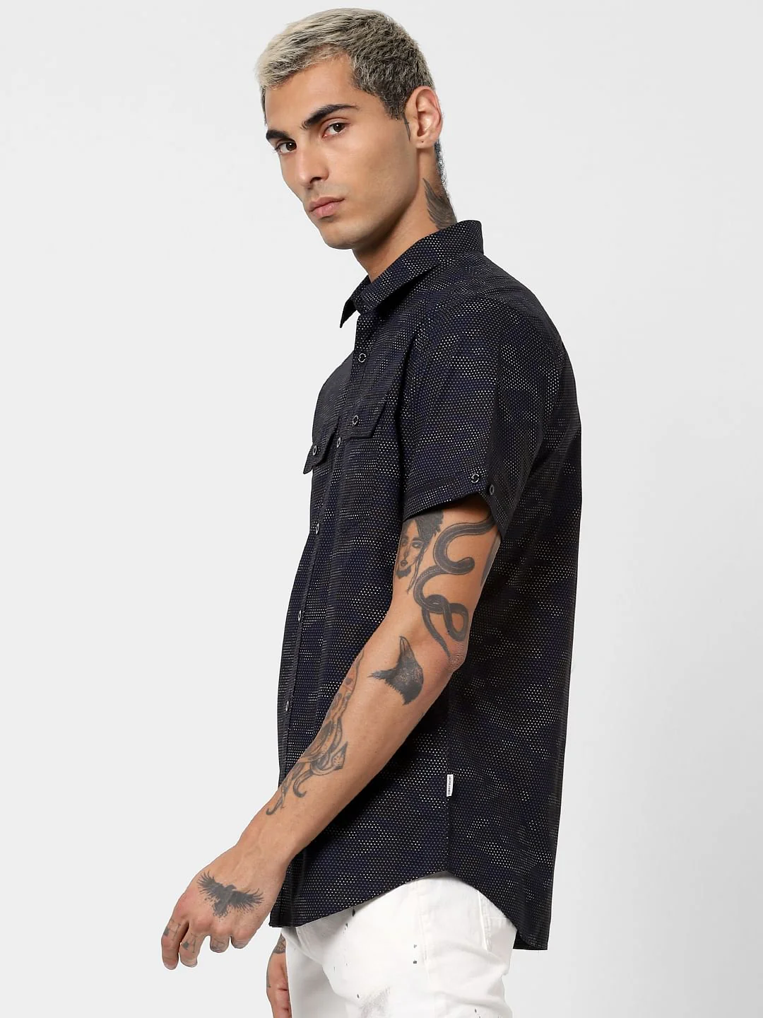 Black Camo Print Short Sleeves Shirt - Image 3