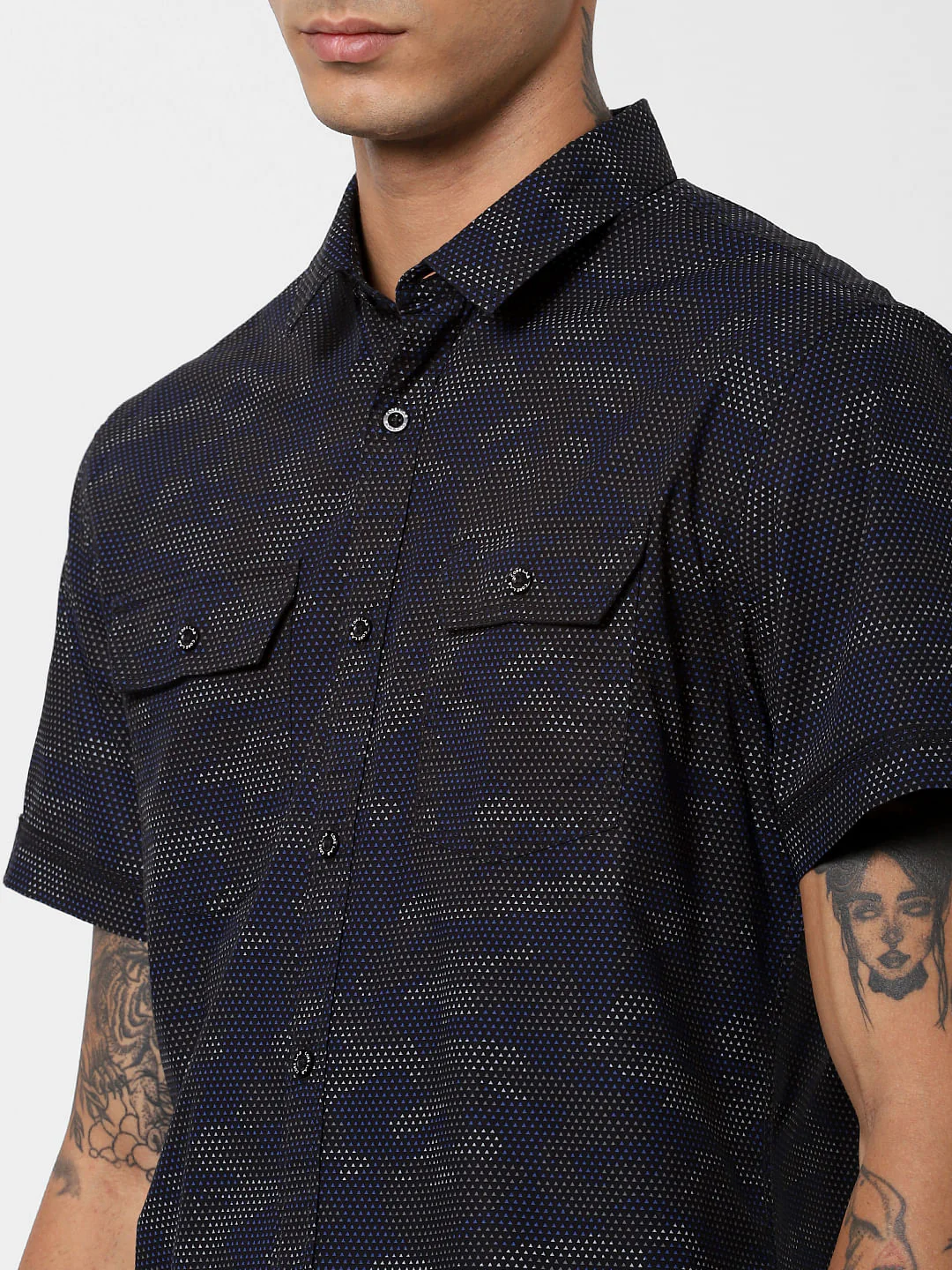 Black Camo Print Short Sleeves Shirt - Image 5