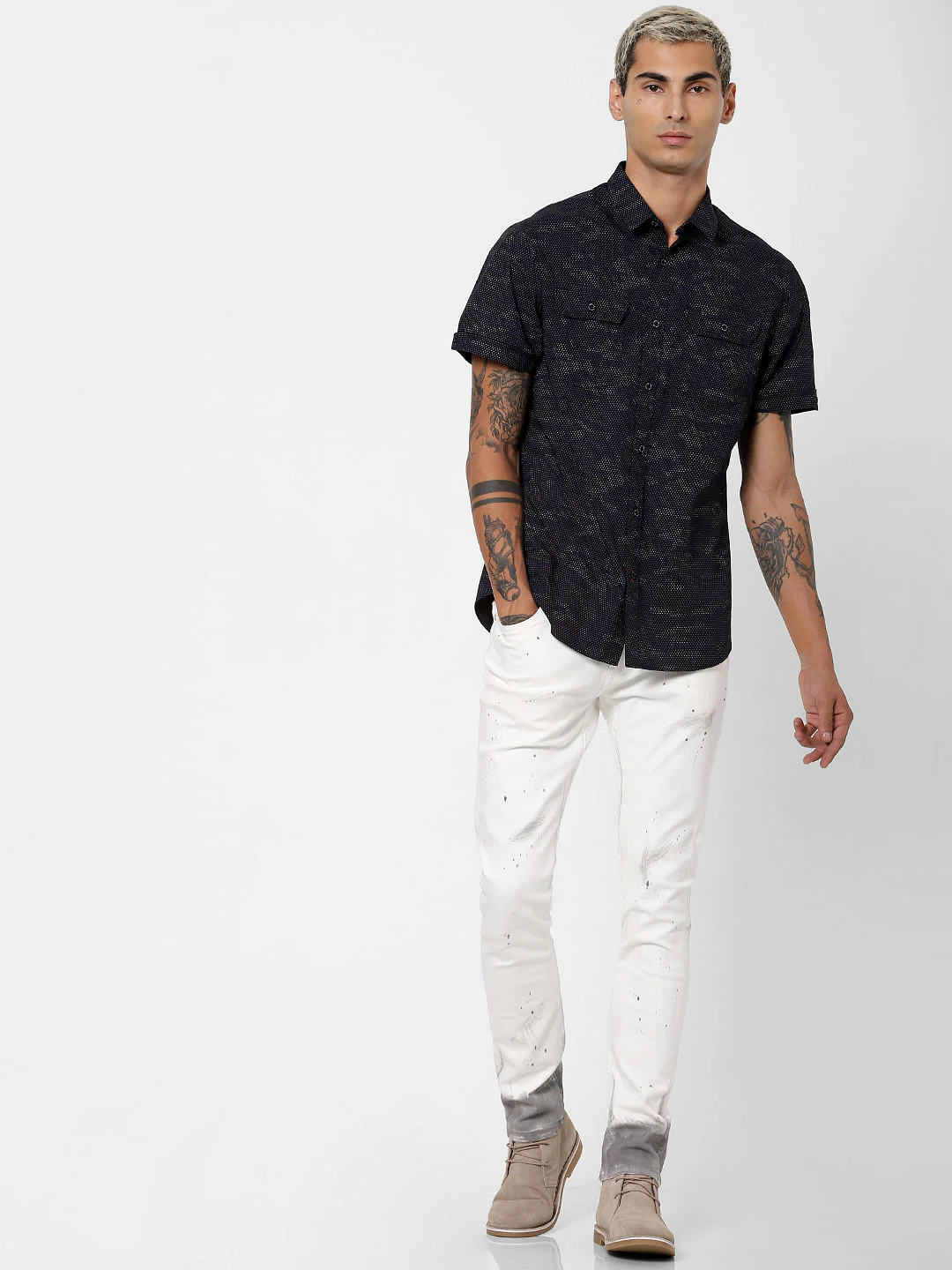 Black Camo Print Short Sleeves Shirt - Image 6