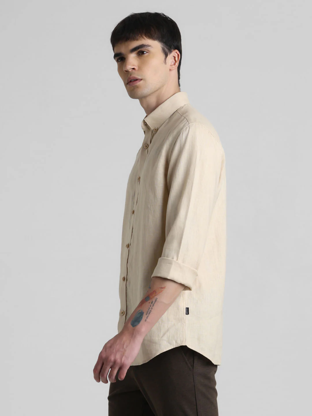 Beige Linen Full Sleeves Shirt - Image 3