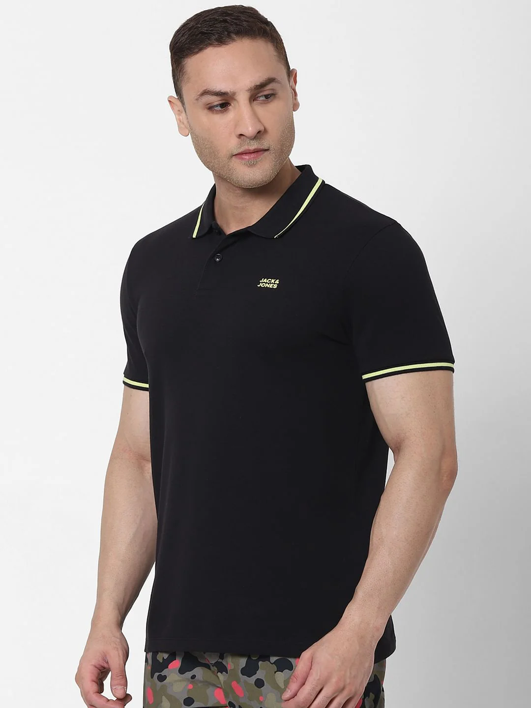 Black Contrast Tipping Polo Neck T-shirt - Image 3