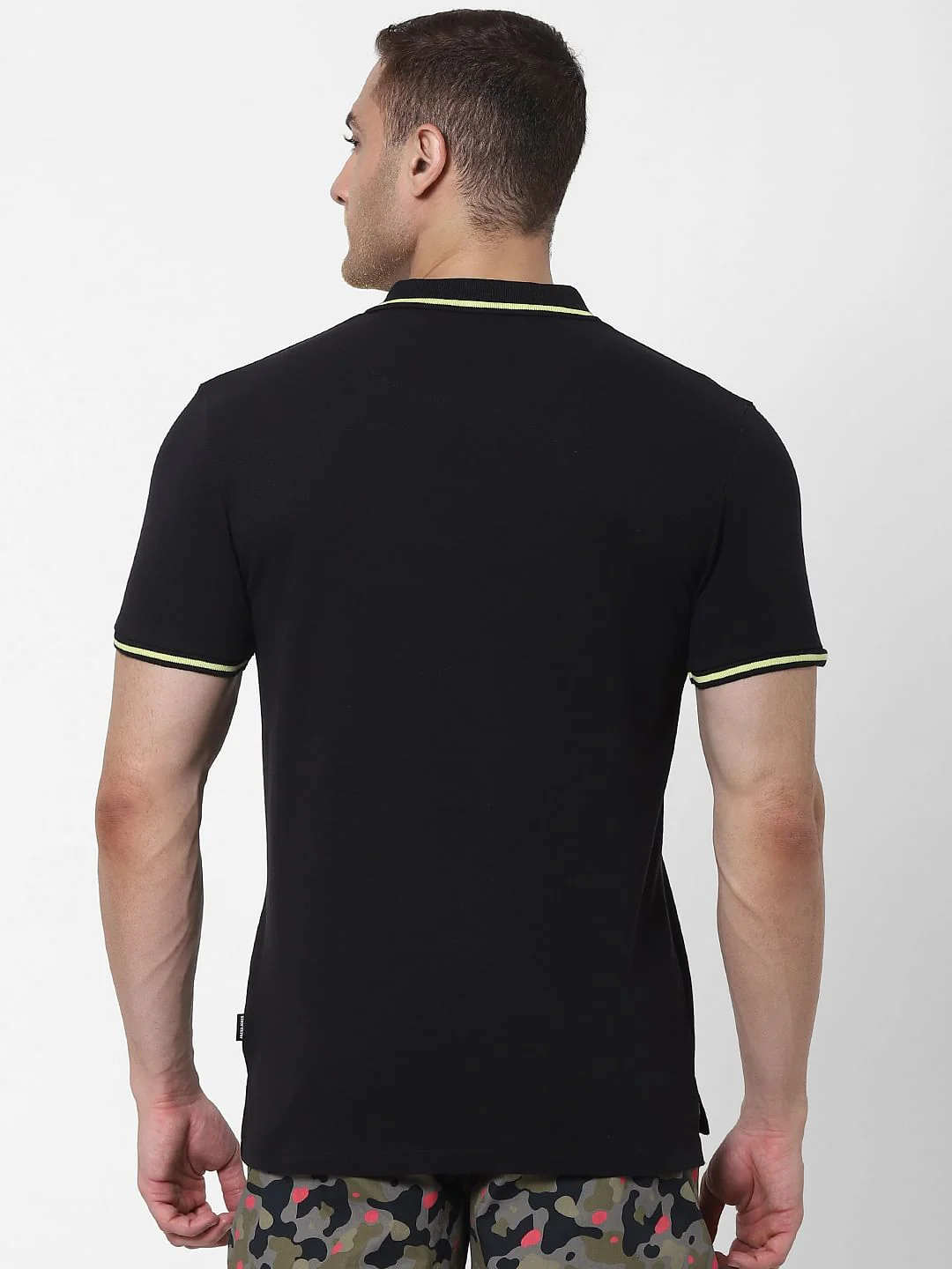 Black Contrast Tipping Polo Neck T-shirt - Image 4