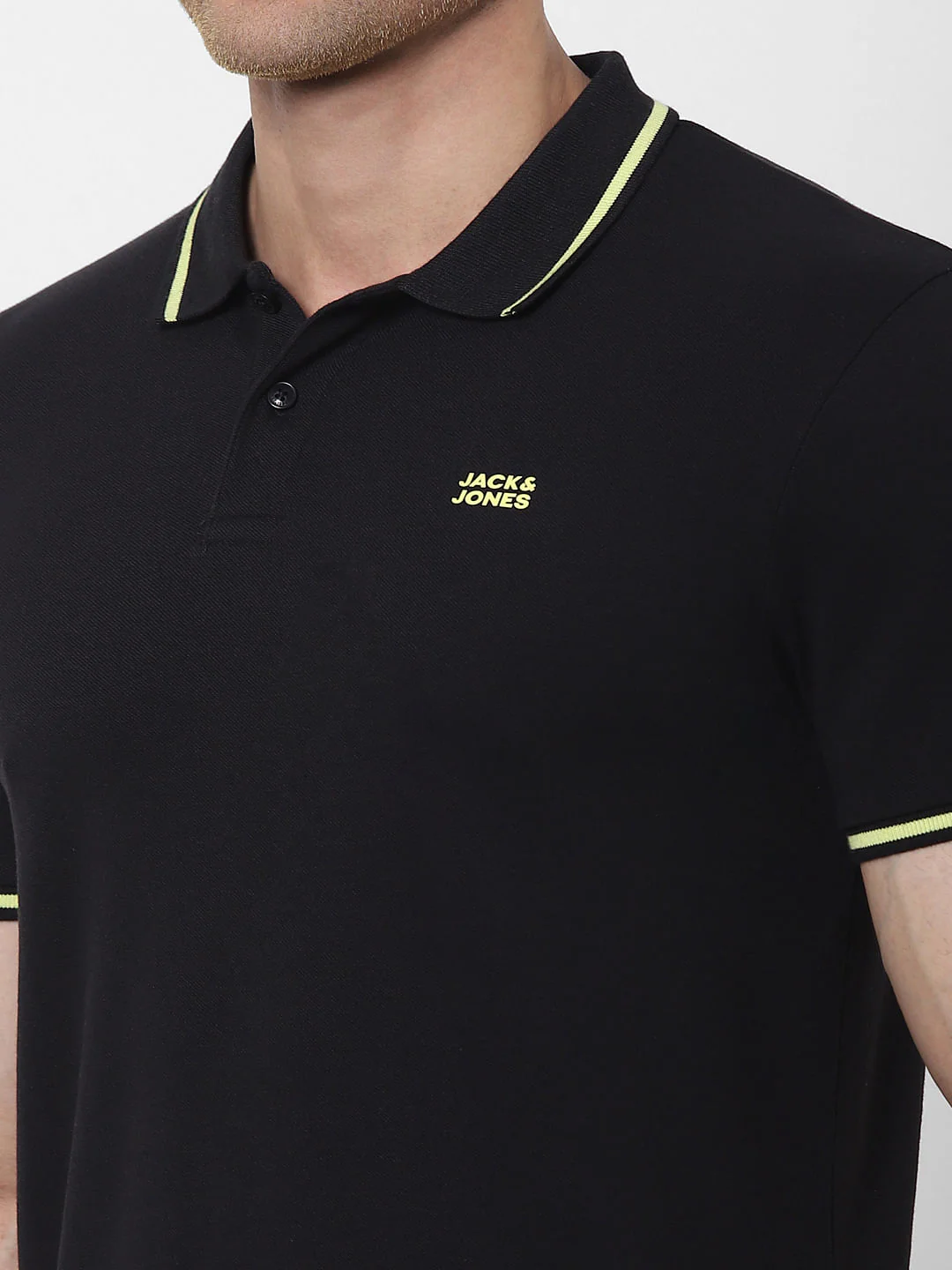 Black Contrast Tipping Polo Neck T-shirt - Image 5