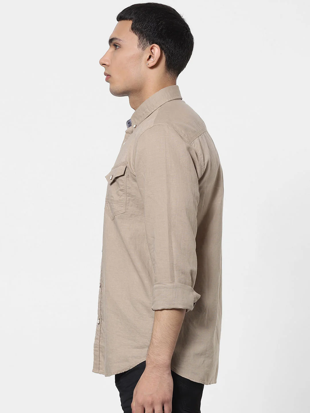 Beige Full Sleeves Washed Linen Shirt - Image 3