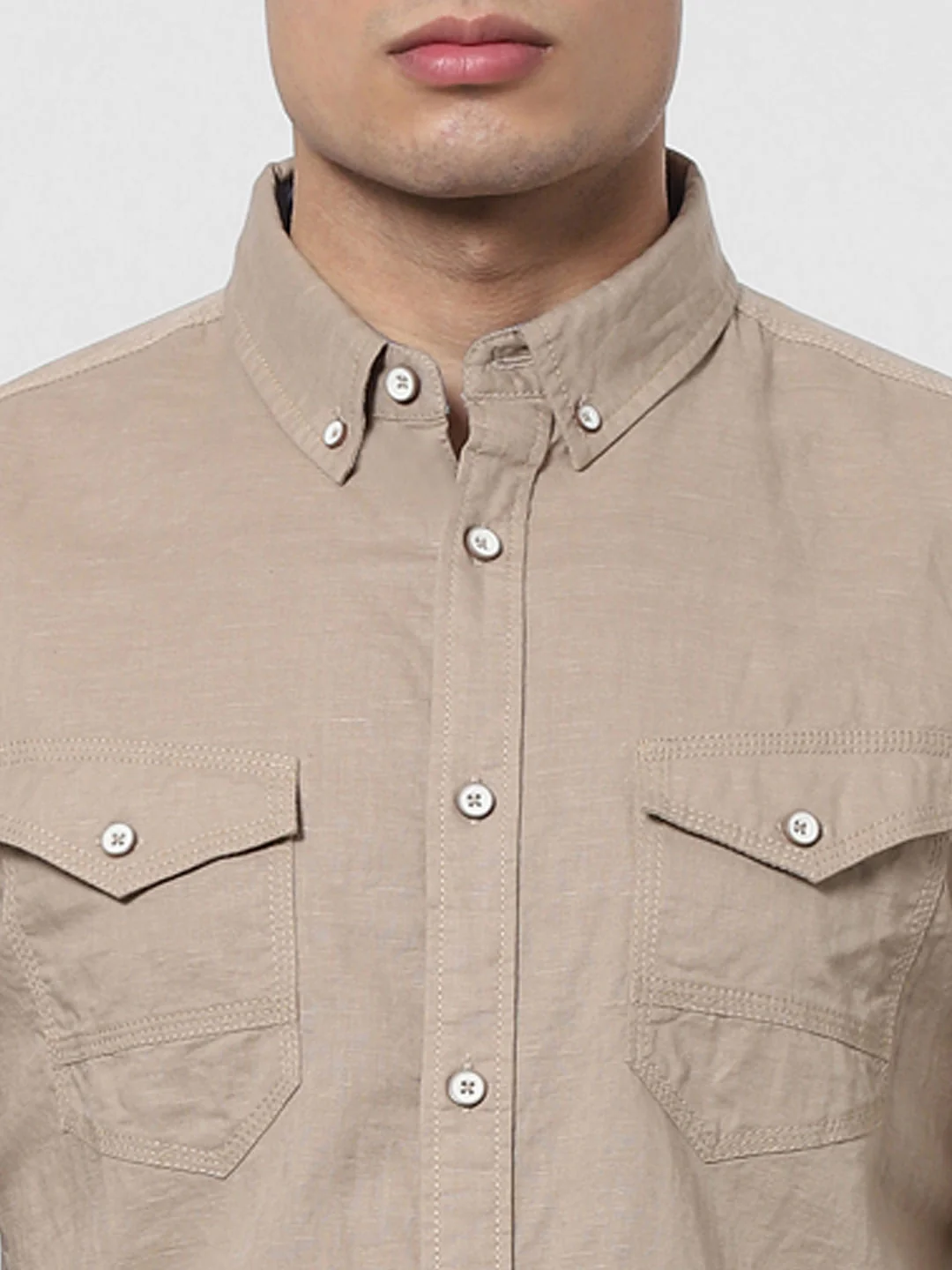 Beige Full Sleeves Washed Linen Shirt - Image 5