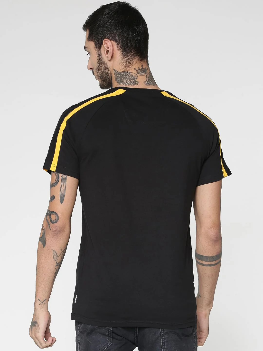 Black Colourblocked Sleeves Crew Neck T-shirt - Image 4