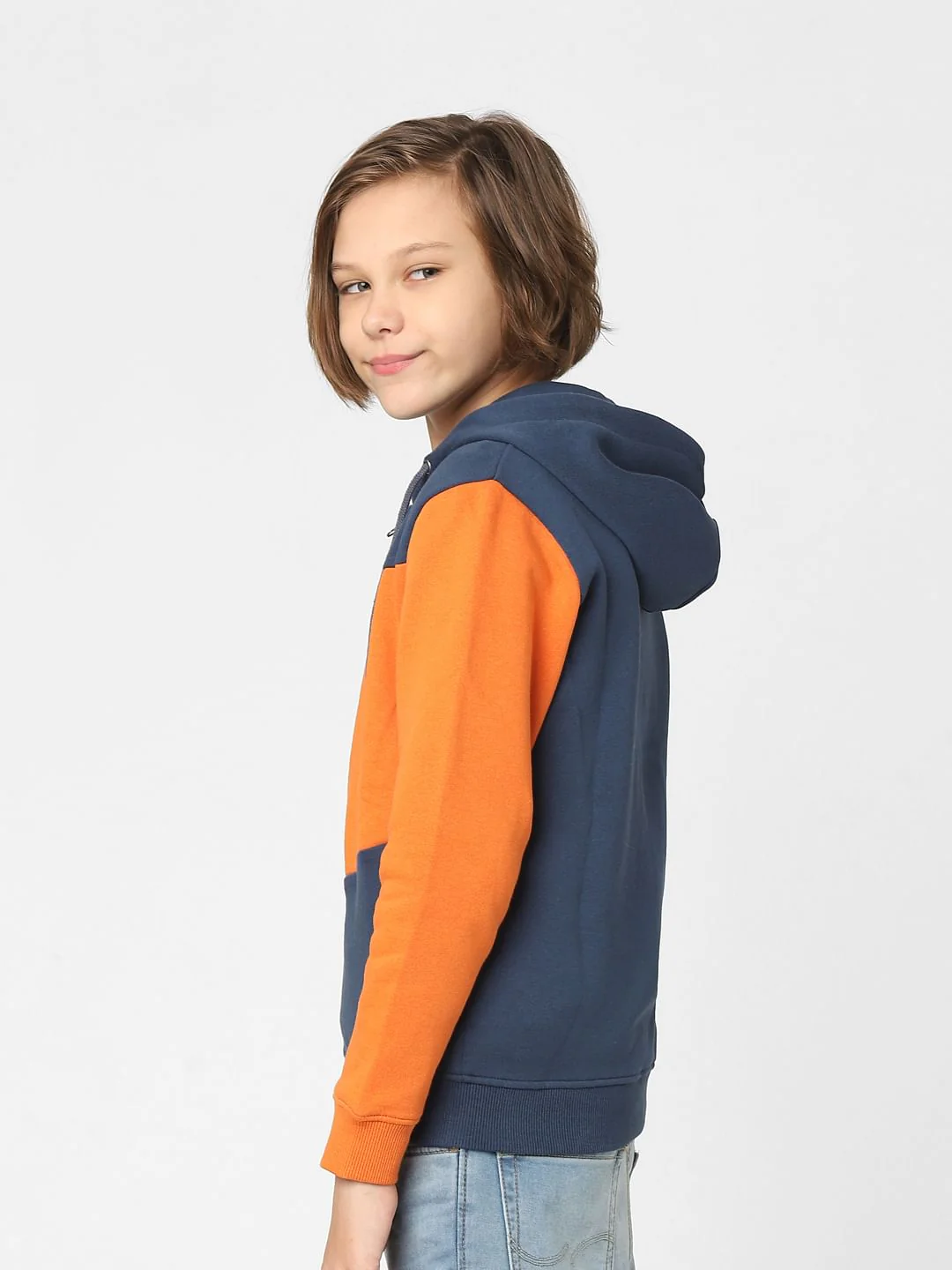 Boys Orange Colourblocked Zip-Up Sweatshirt - Image 3