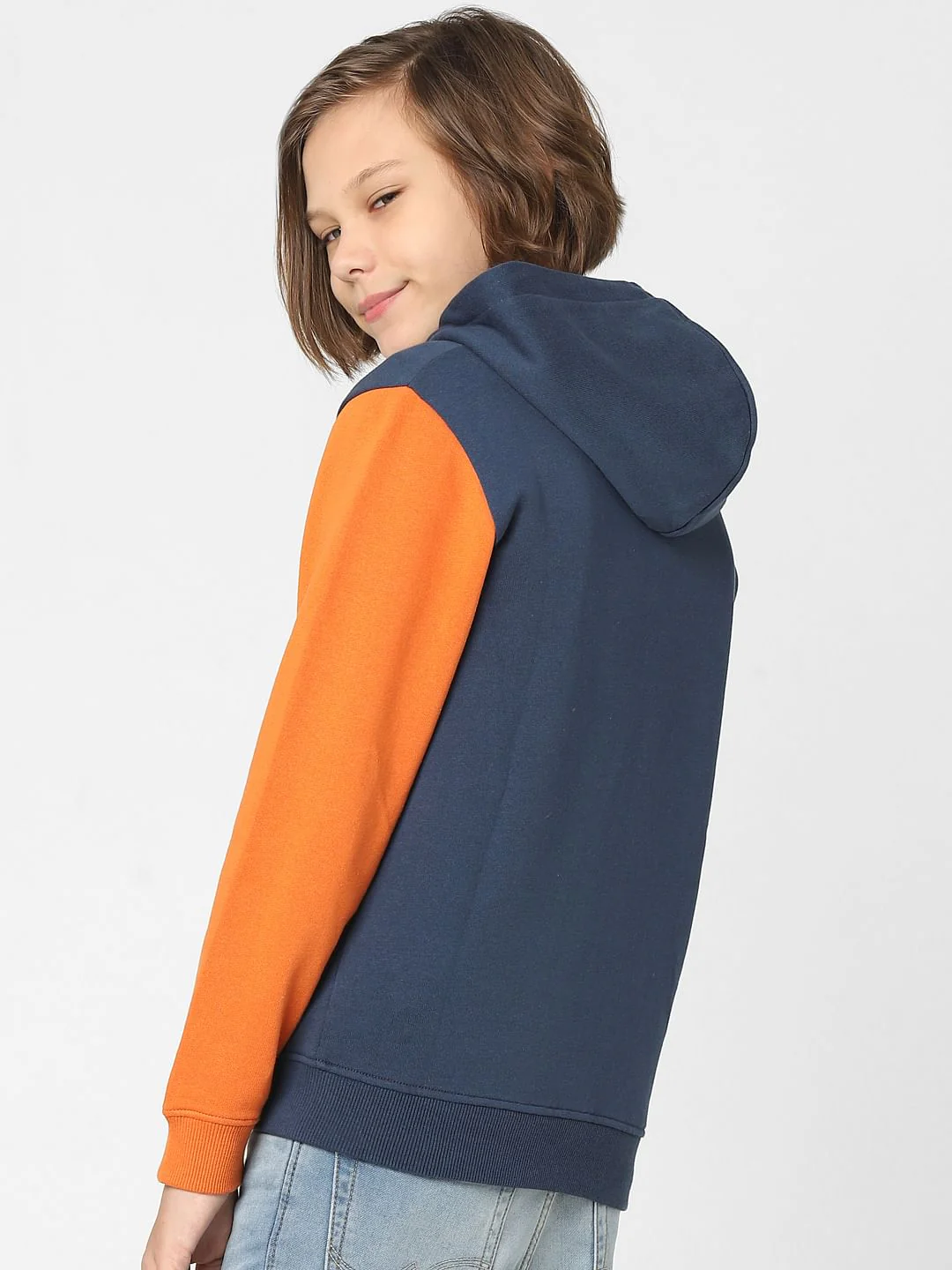 Boys Orange Colourblocked Zip-Up Sweatshirt - Image 4