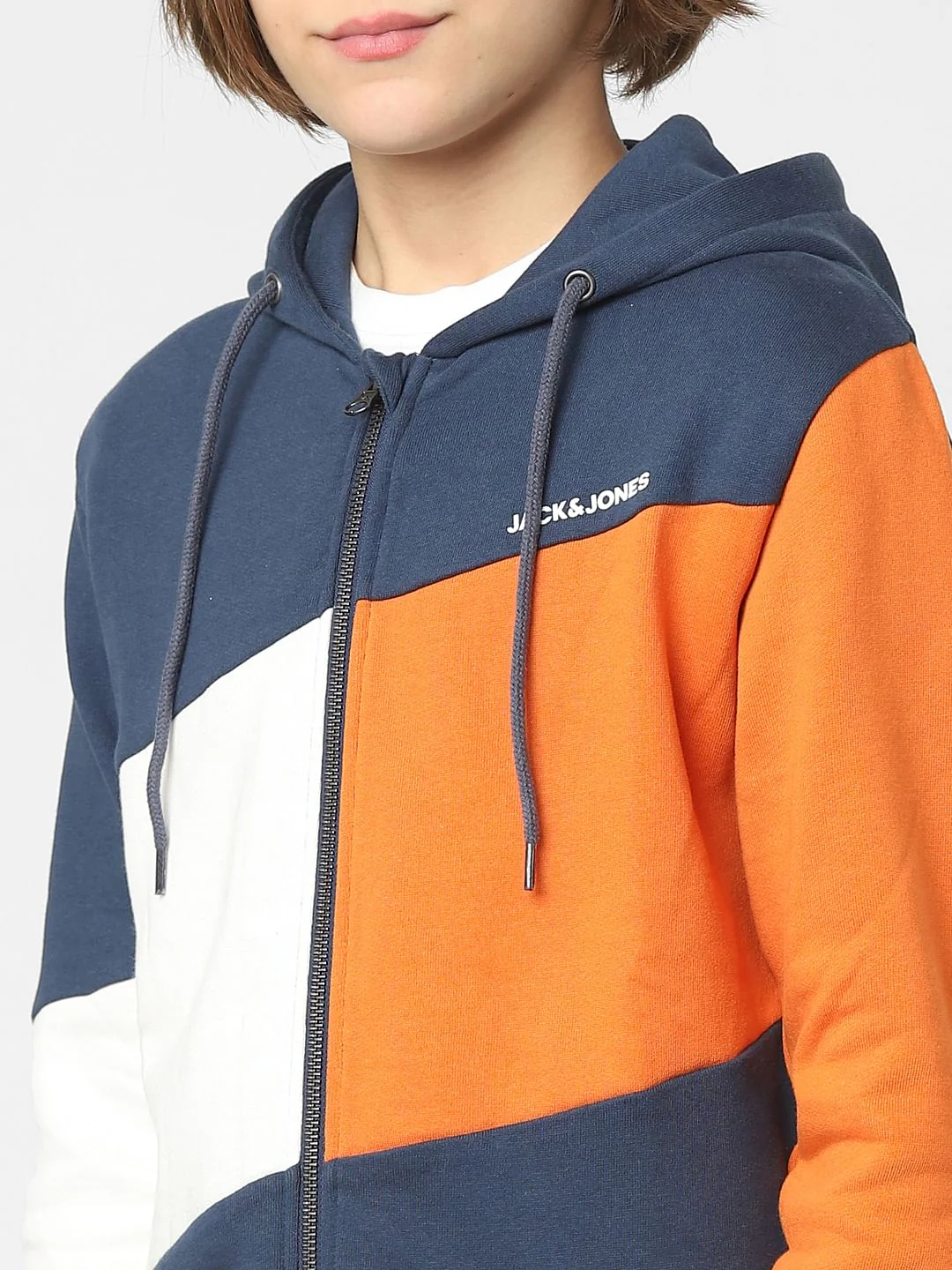Boys Orange Colourblocked Zip-Up Sweatshirt - Image 5