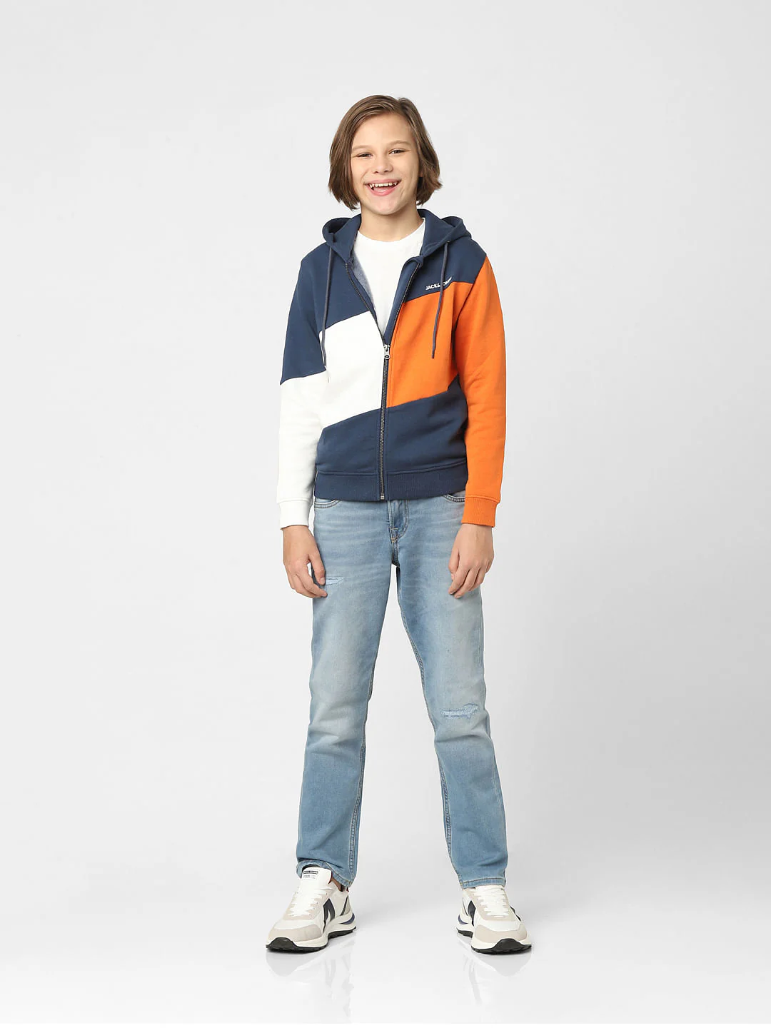 Boys Orange Colourblocked Zip-Up Sweatshirt - Image 6