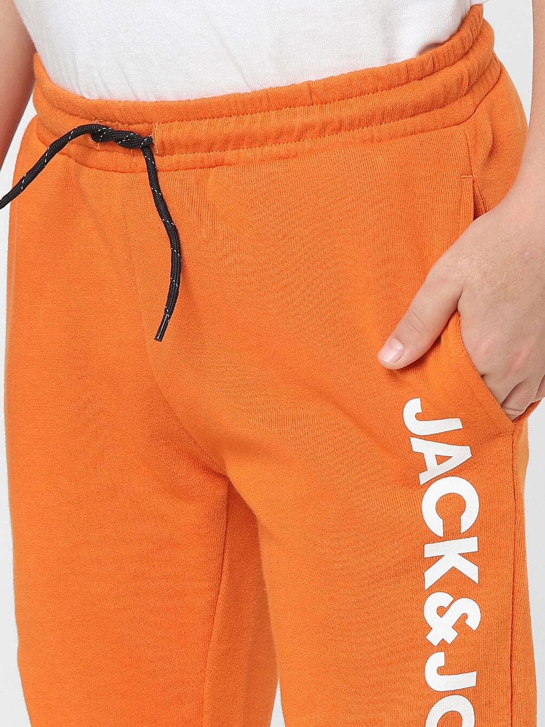 Boys Orange Mid Rise Logo Print Sweatpants - Image 5